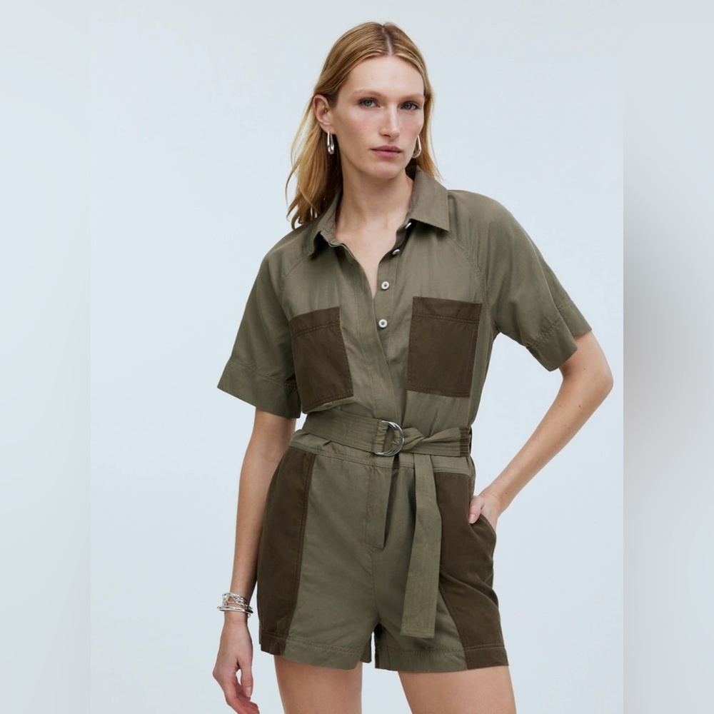 Madewell Women’s 0 Army Green Patch Pocket Short Sleeve Romper